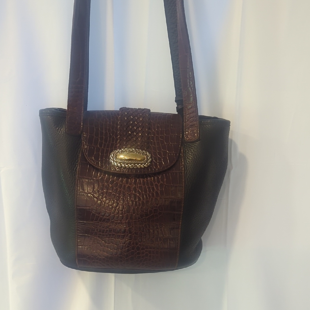 Brighton Vintage Black and Brown Women's Shoulder Bucket Bag